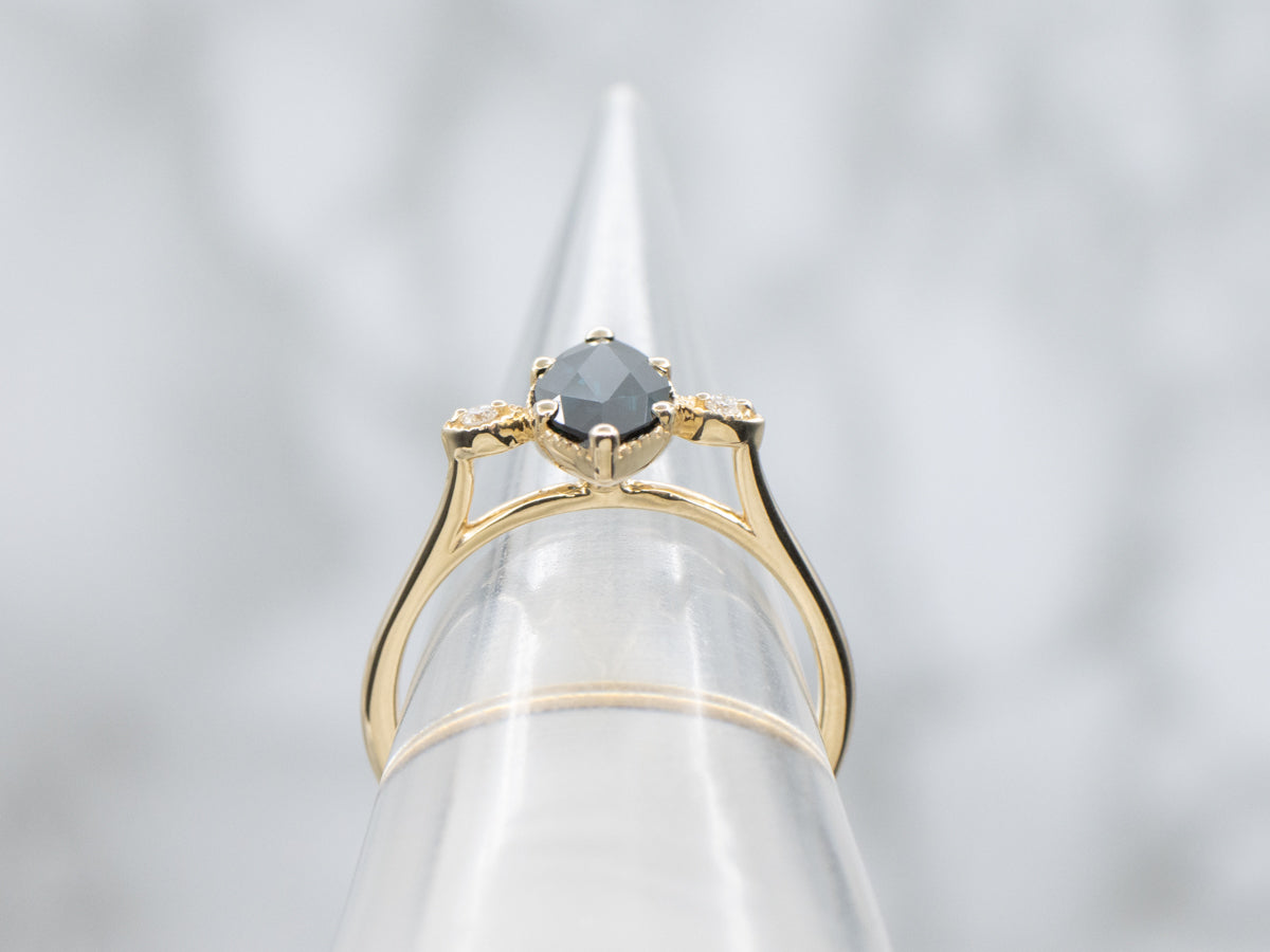 Marquise-Cut Sapphire and Diamond Three Stone Ring