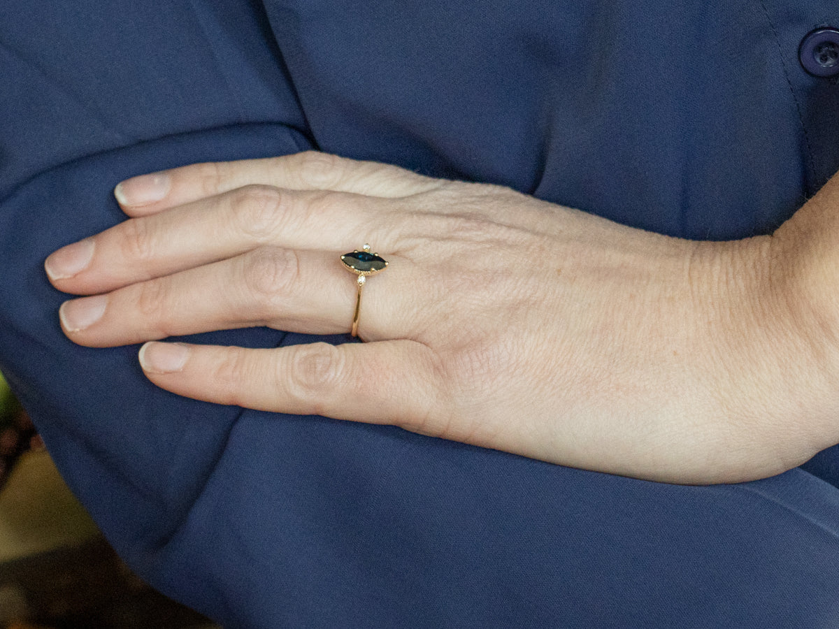 Marquise-Cut Sapphire and Diamond Three Stone Ring