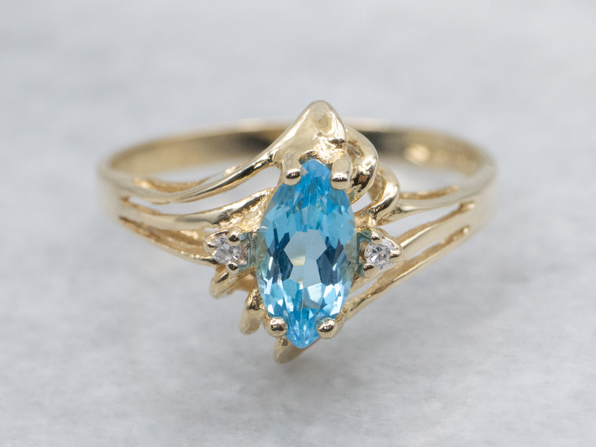 Marquise-Cut Blue Topaz and Diamond Bypass Ring