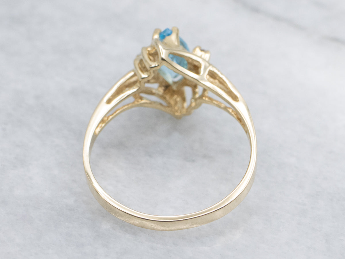 Marquise-Cut Blue Topaz and Diamond Bypass Ring