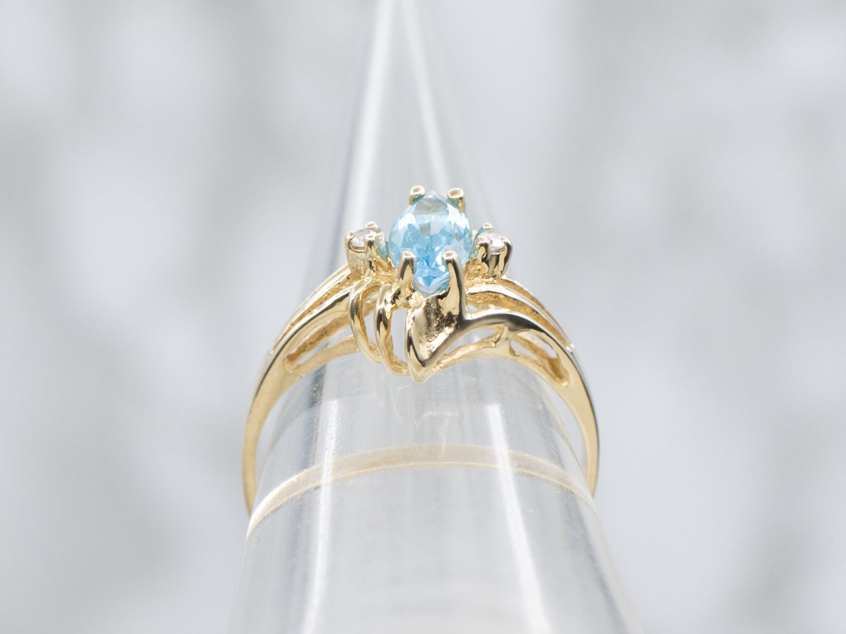 Marquise-Cut Blue Topaz and Diamond Bypass Ring