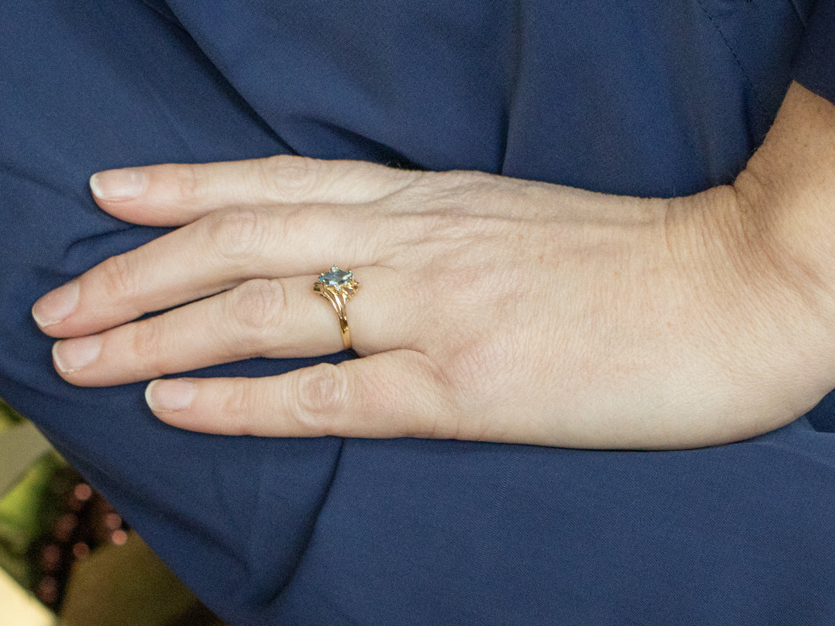 Marquise-Cut Blue Topaz and Diamond Bypass Ring