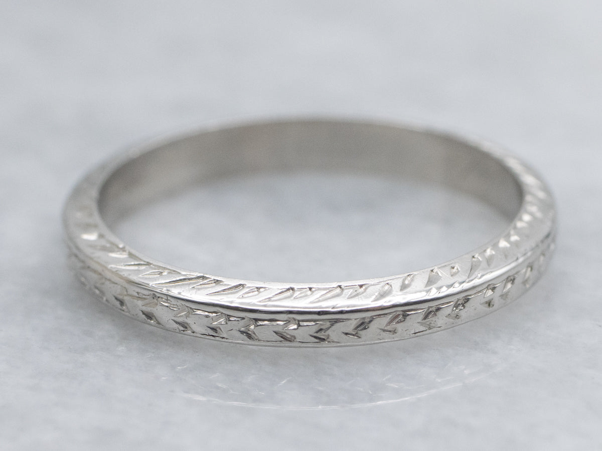 Antique Platinum Hand-Engraved Wheat Pattern Band