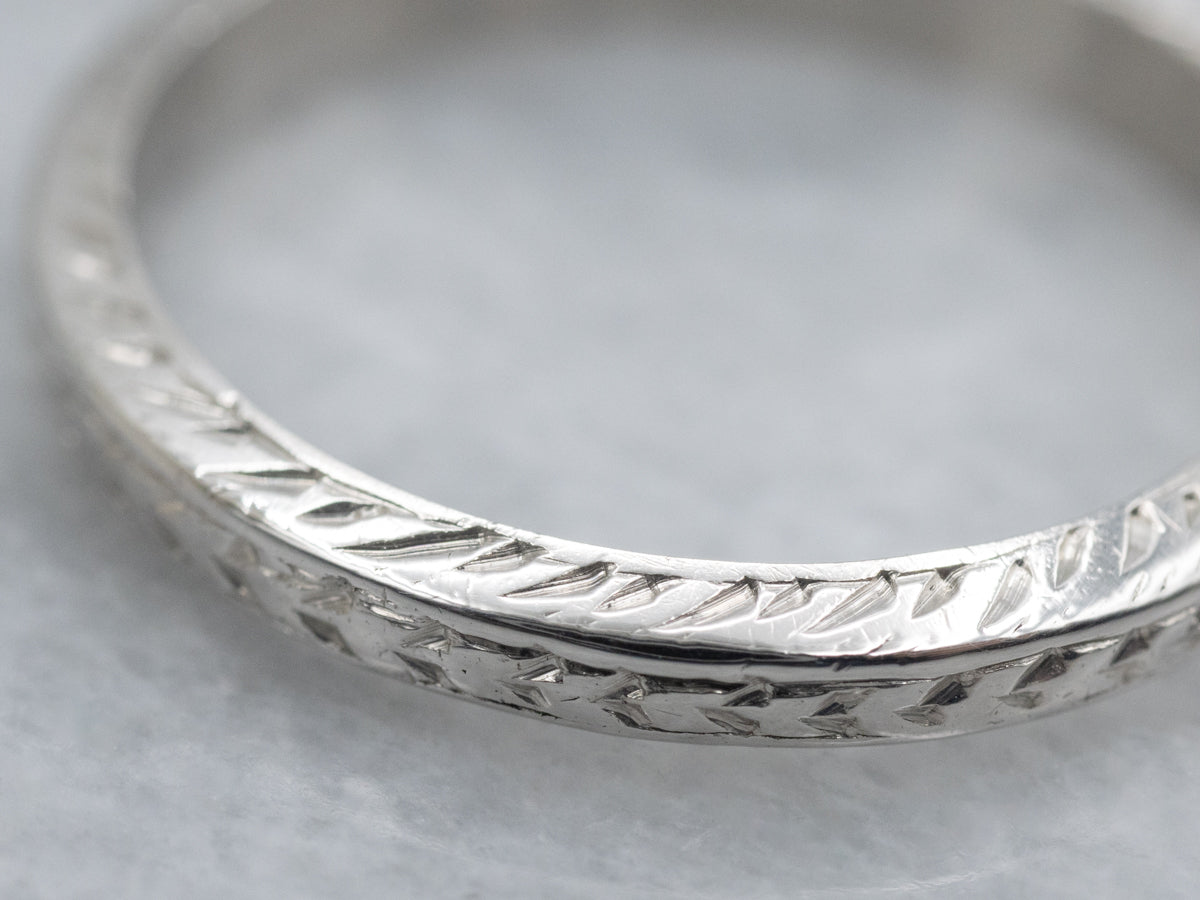 Antique Platinum Hand-Engraved Wheat Pattern Band