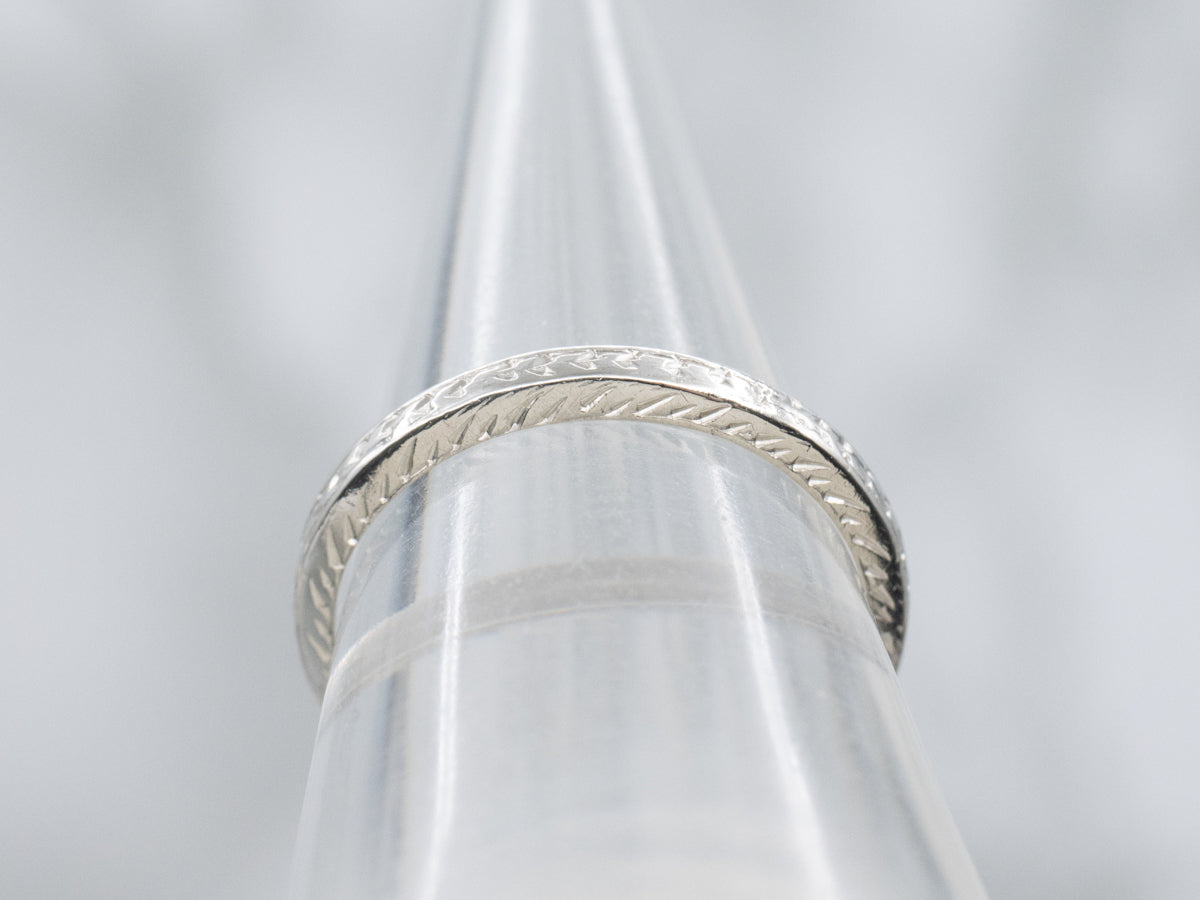 Antique Platinum Hand-Engraved Wheat Pattern Band