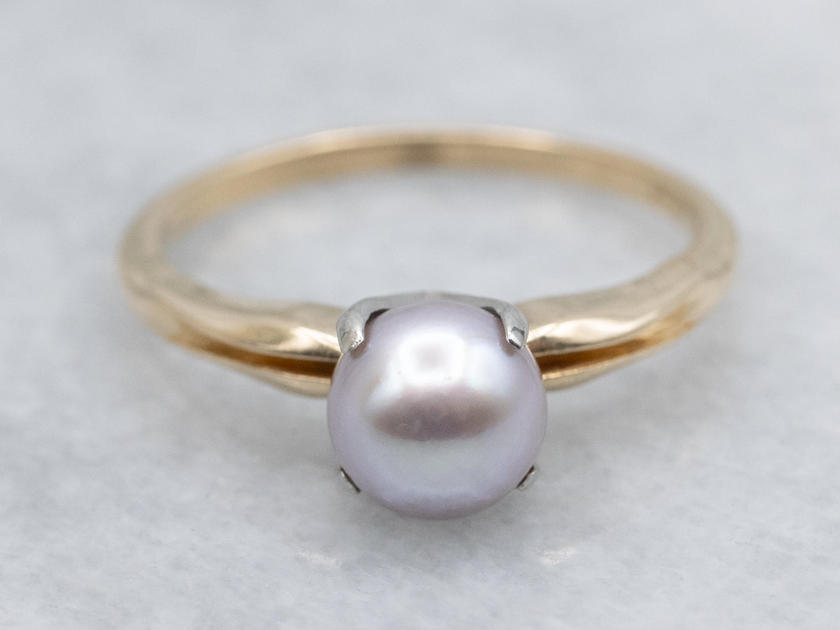 Lavender Pearl in Two-Tone Gold Solitaire Setting
