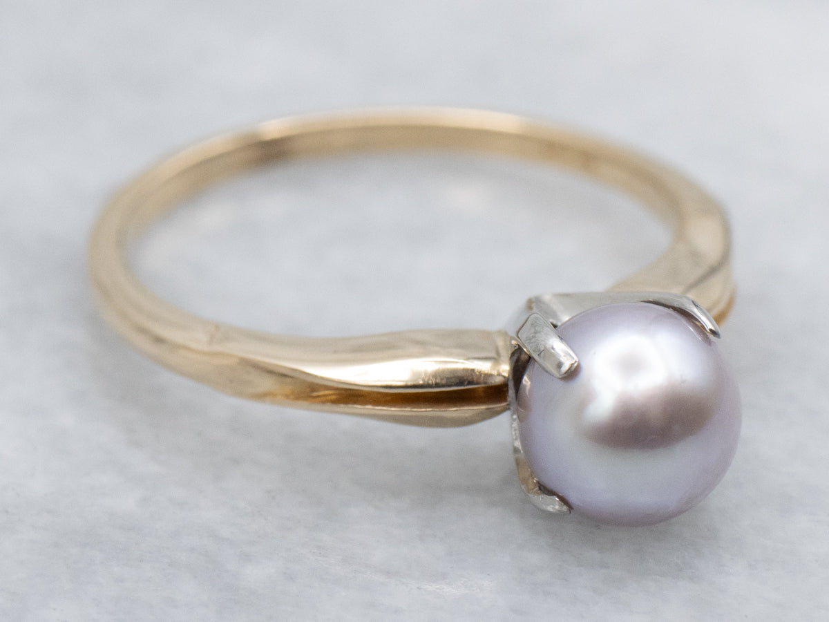 Lavender Pearl in Two-Tone Gold Solitaire Setting