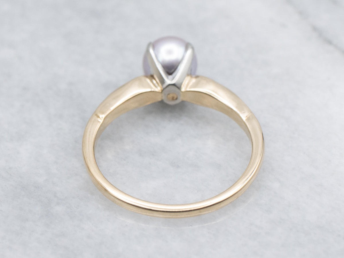 Lavender Pearl in Two-Tone Gold Solitaire Setting
