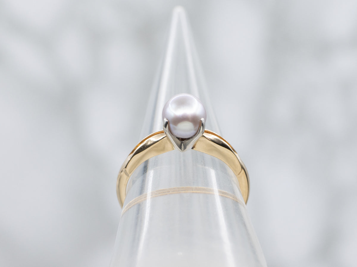 Lavender Pearl in Two-Tone Gold Solitaire Setting