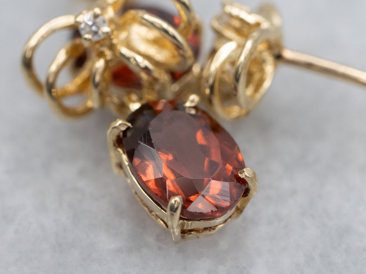 Garnet and Diamond Gold Loop Drop Earrings