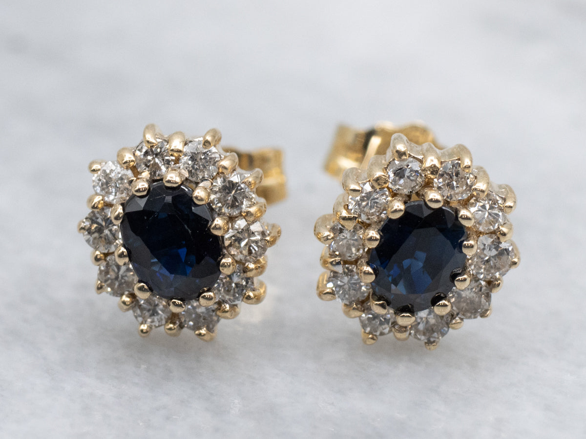 Timeless Navy Sapphire and Diamond Halo Stud Earrings