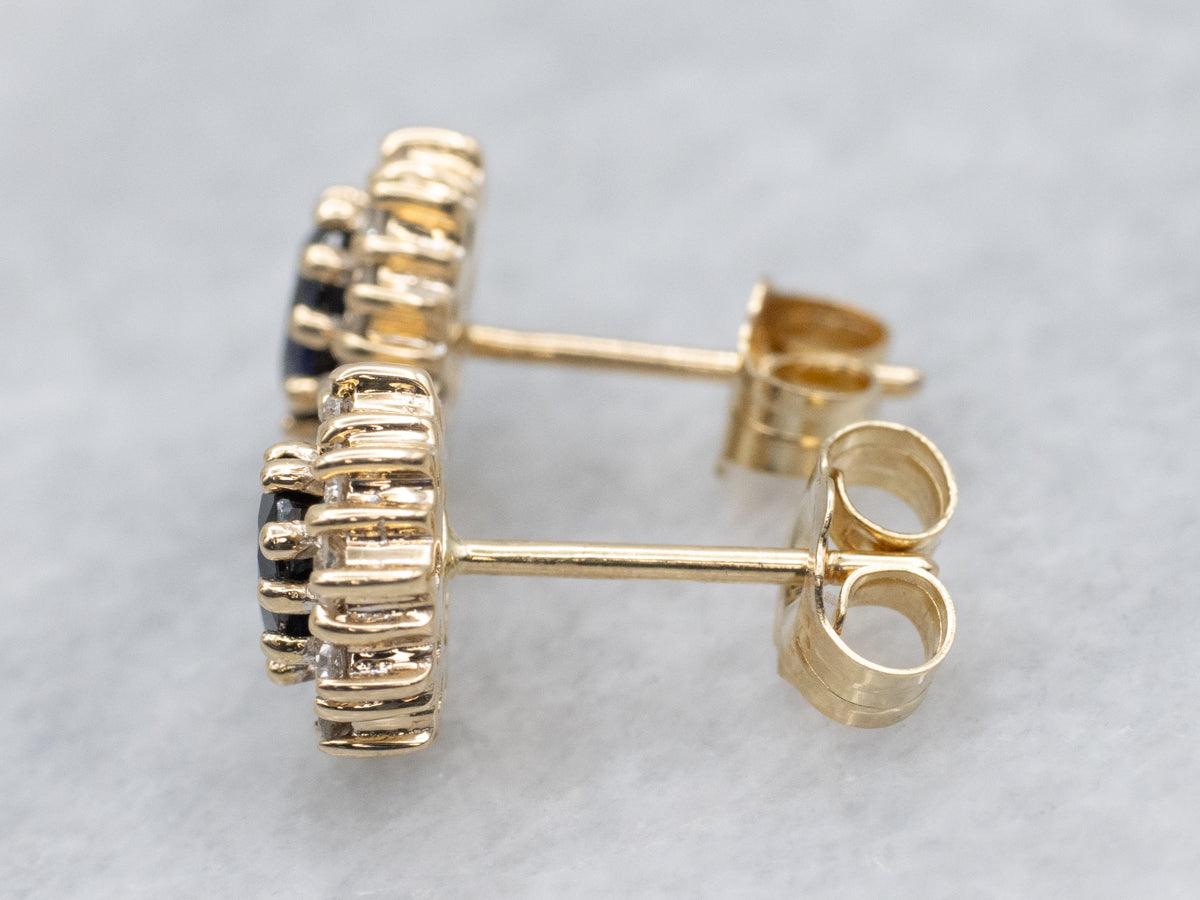 Timeless Navy Sapphire and Diamond Halo Stud Earrings