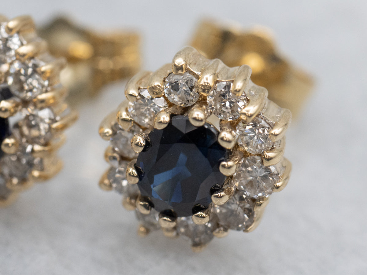 Timeless Navy Sapphire and Diamond Halo Stud Earrings