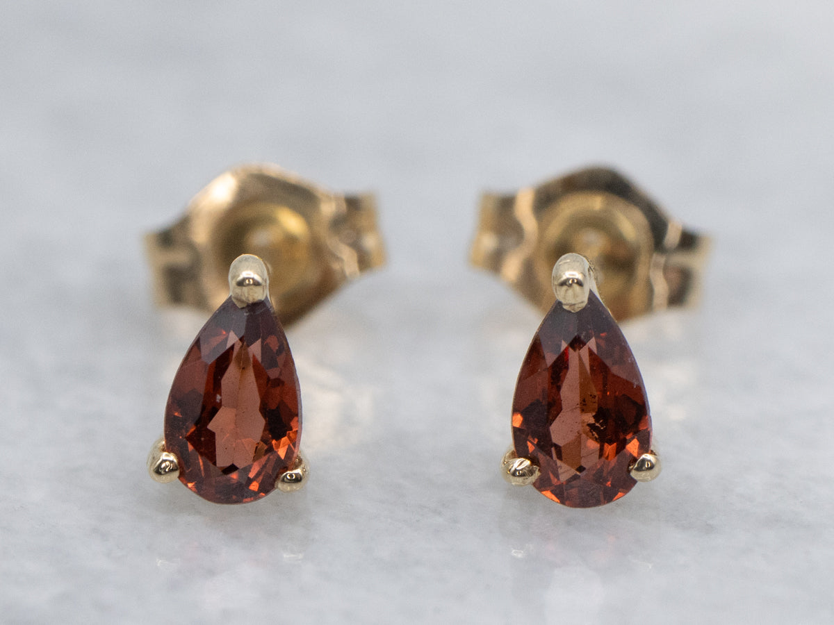 Pear-Cut Garnet Yellow Gold Stud Earrings