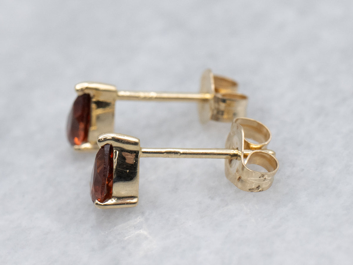 Pear-Cut Garnet Yellow Gold Stud Earrings
