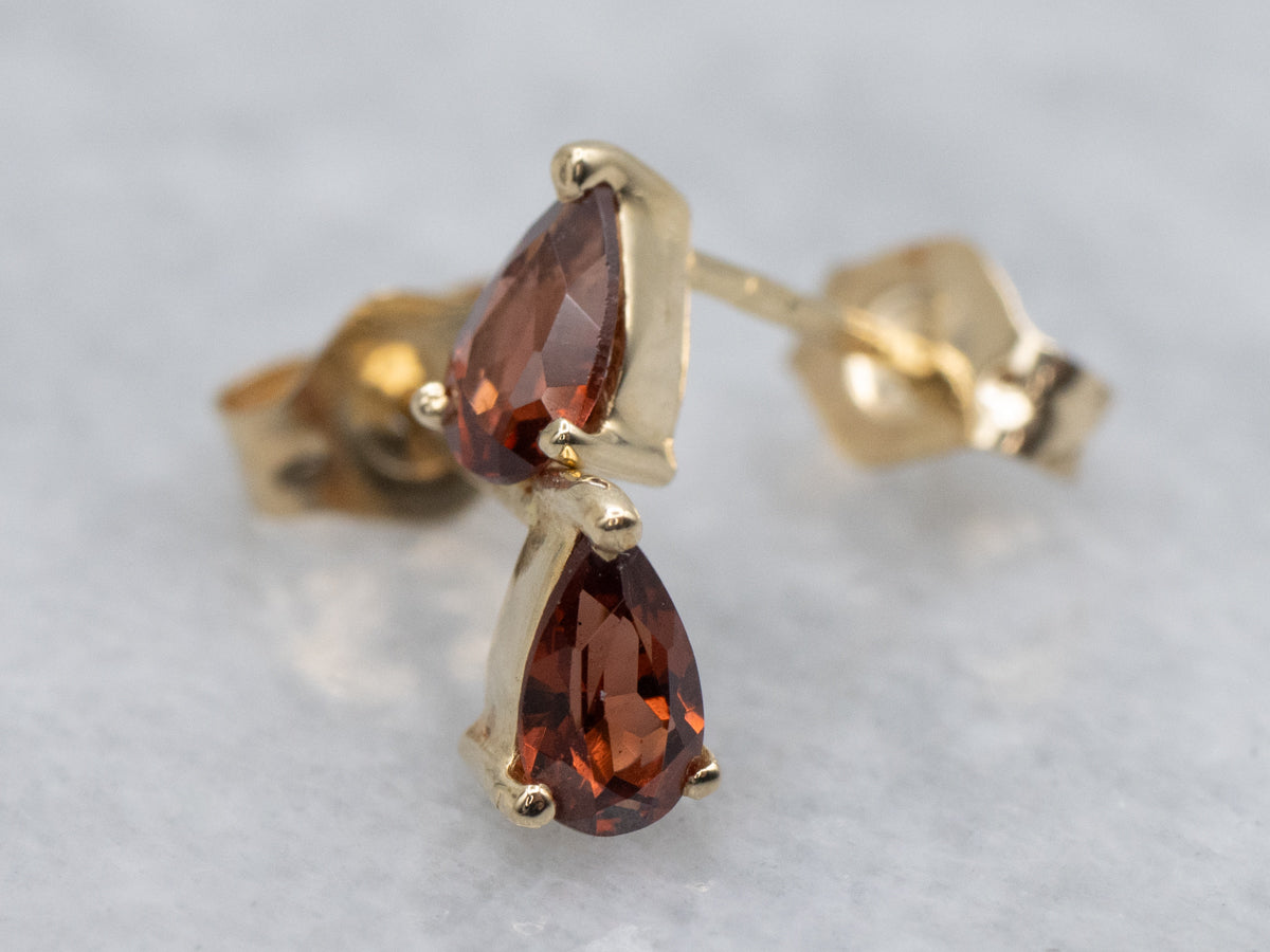 Pear-Cut Garnet Yellow Gold Stud Earrings