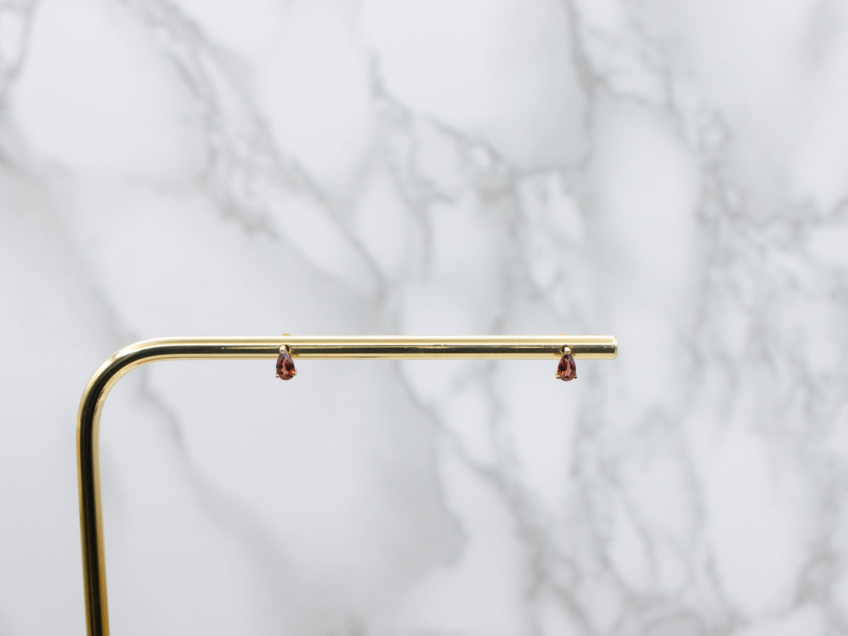Pear-Cut Garnet Yellow Gold Stud Earrings