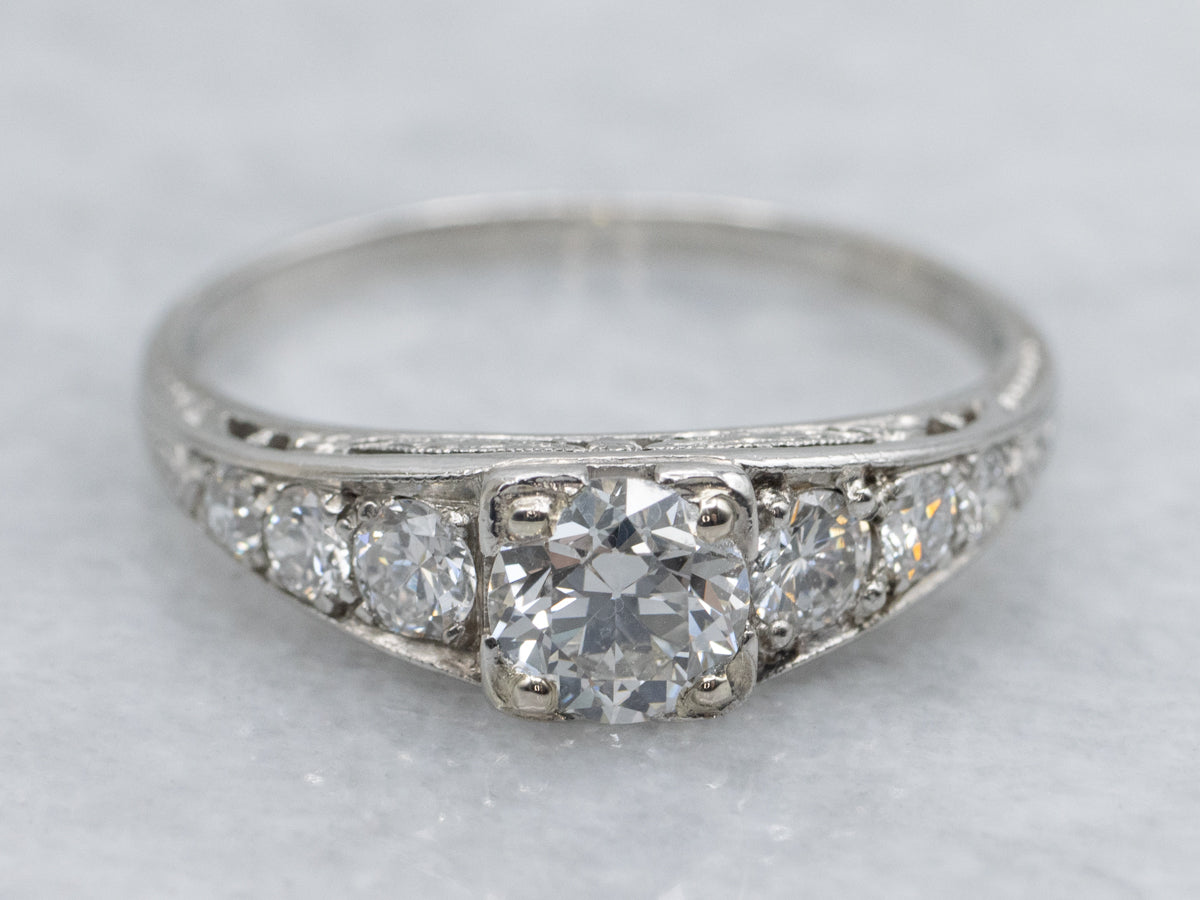 Old European Cut Diamond 1930s Platinum Engagement Ring