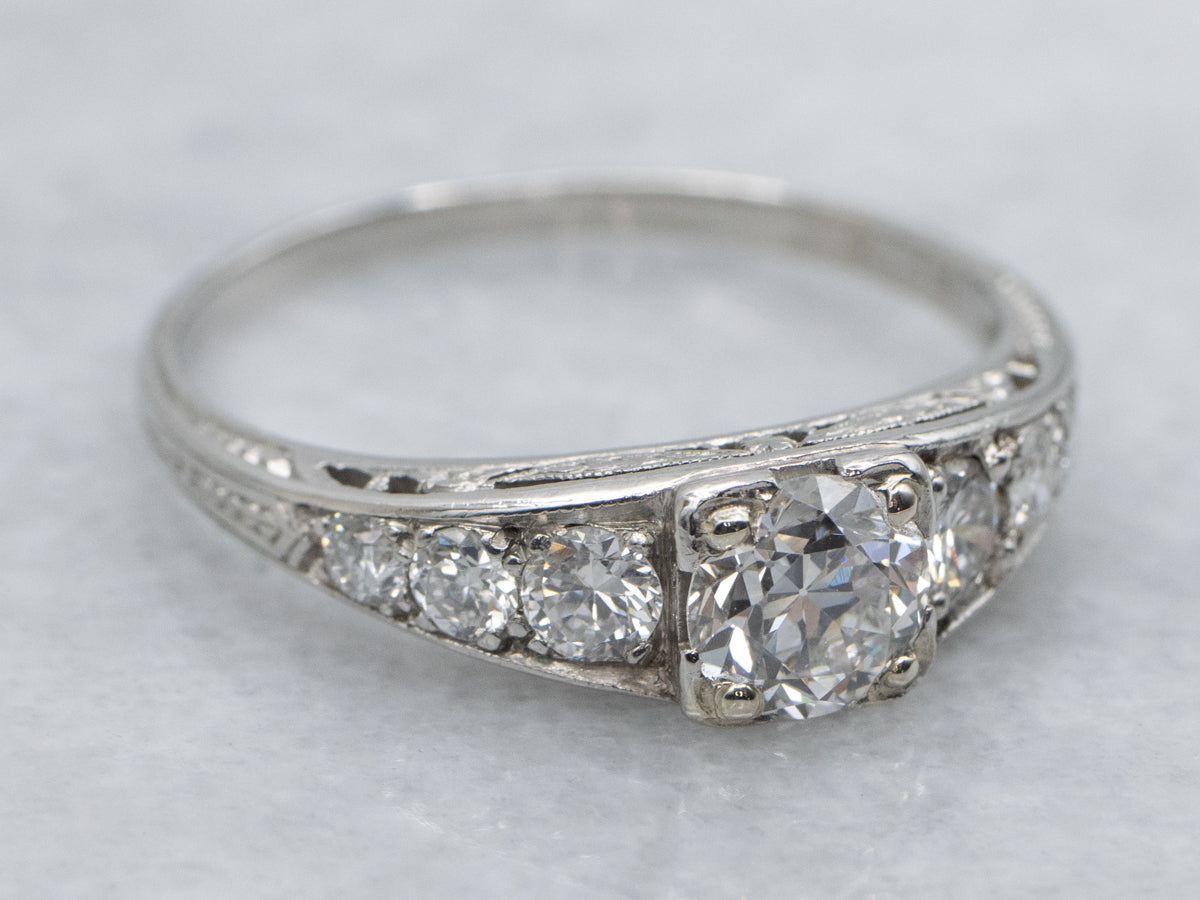 Old European Cut Diamond 1930s Platinum Engagement Ring
