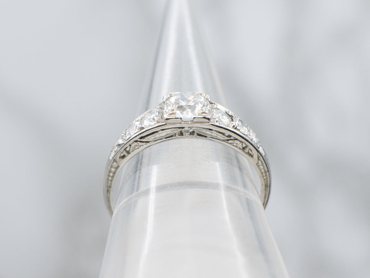 Old European Cut Diamond 1930s Platinum Engagement Ring