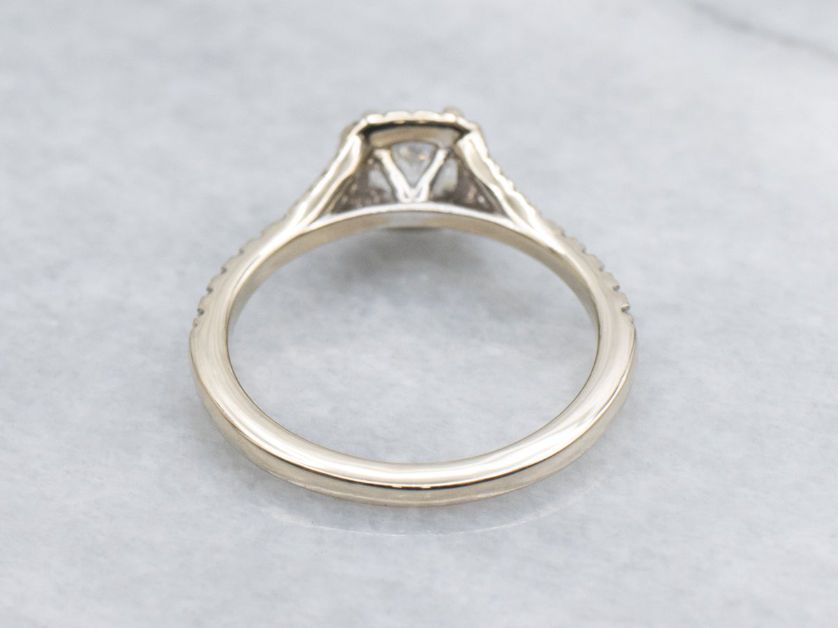 Modern Cushion-Cut Diamond White Gold Halo Engagement Ring with Split Shank