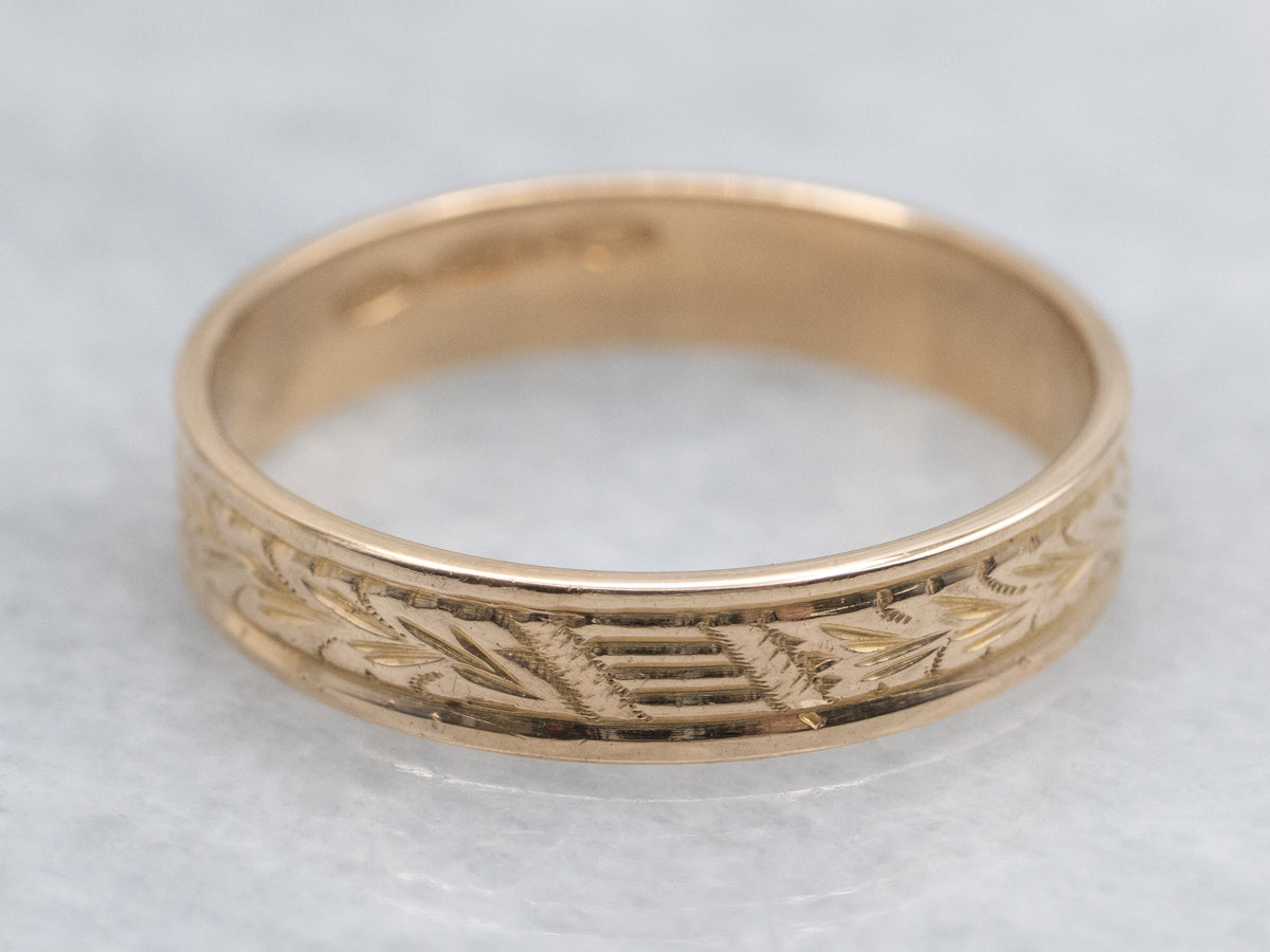 Vintage Yellow Gold Stylized Wheat Pattern Band