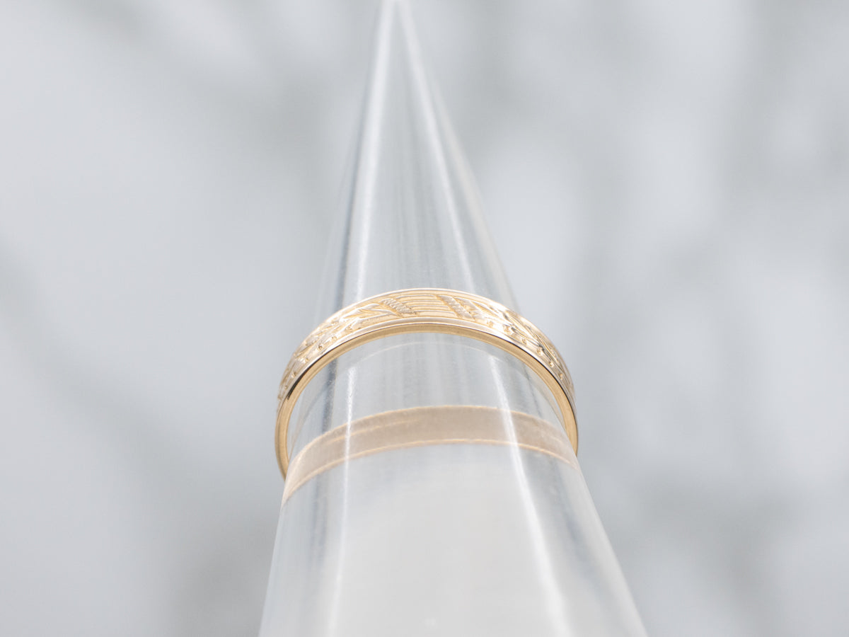 Vintage Yellow Gold Stylized Wheat Pattern Band