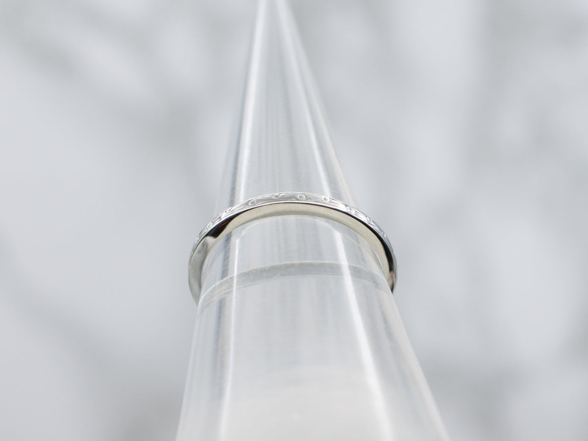 Thin 18K White Gold Vintage Dot-Patterned Band