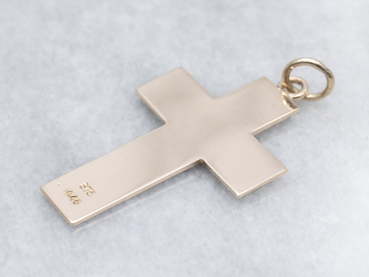 Vintage Flat Yellow Gold Engraved Floral Cross Pendant