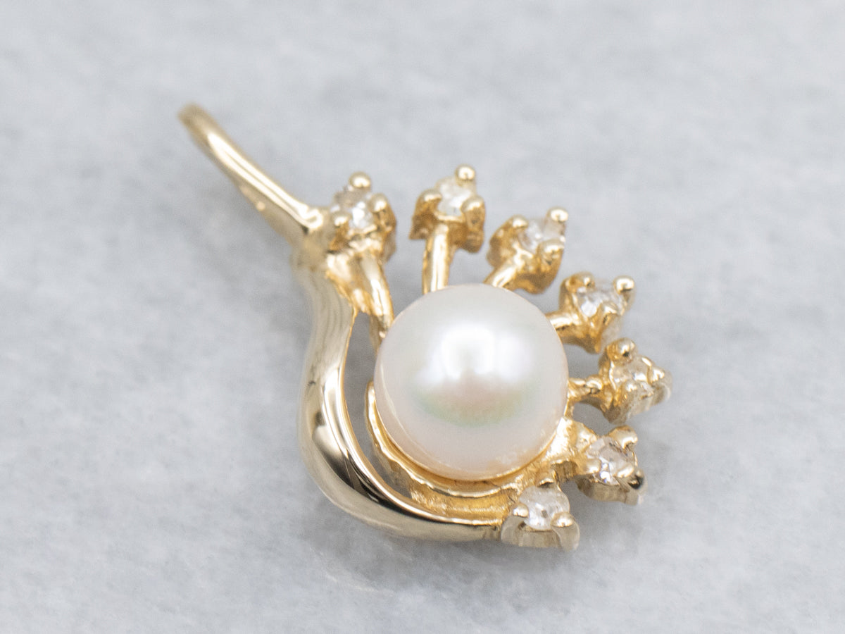 Saltwater Pearl and Diamond Yellow Gold Pendant