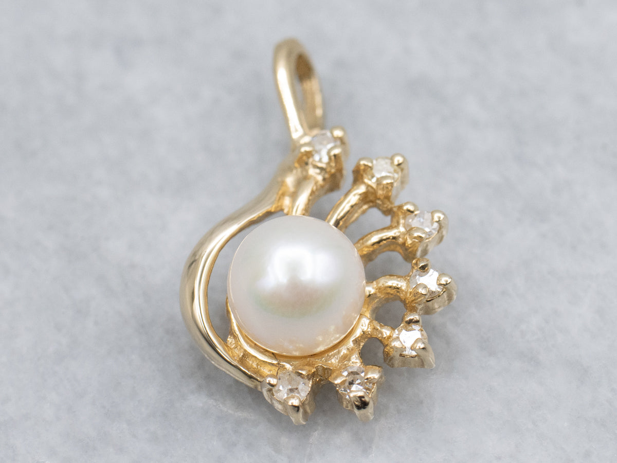 Saltwater Pearl and Diamond Yellow Gold Pendant