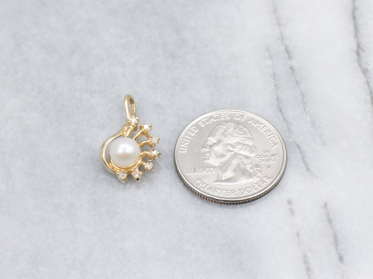 Saltwater Pearl and Diamond Yellow Gold Pendant
