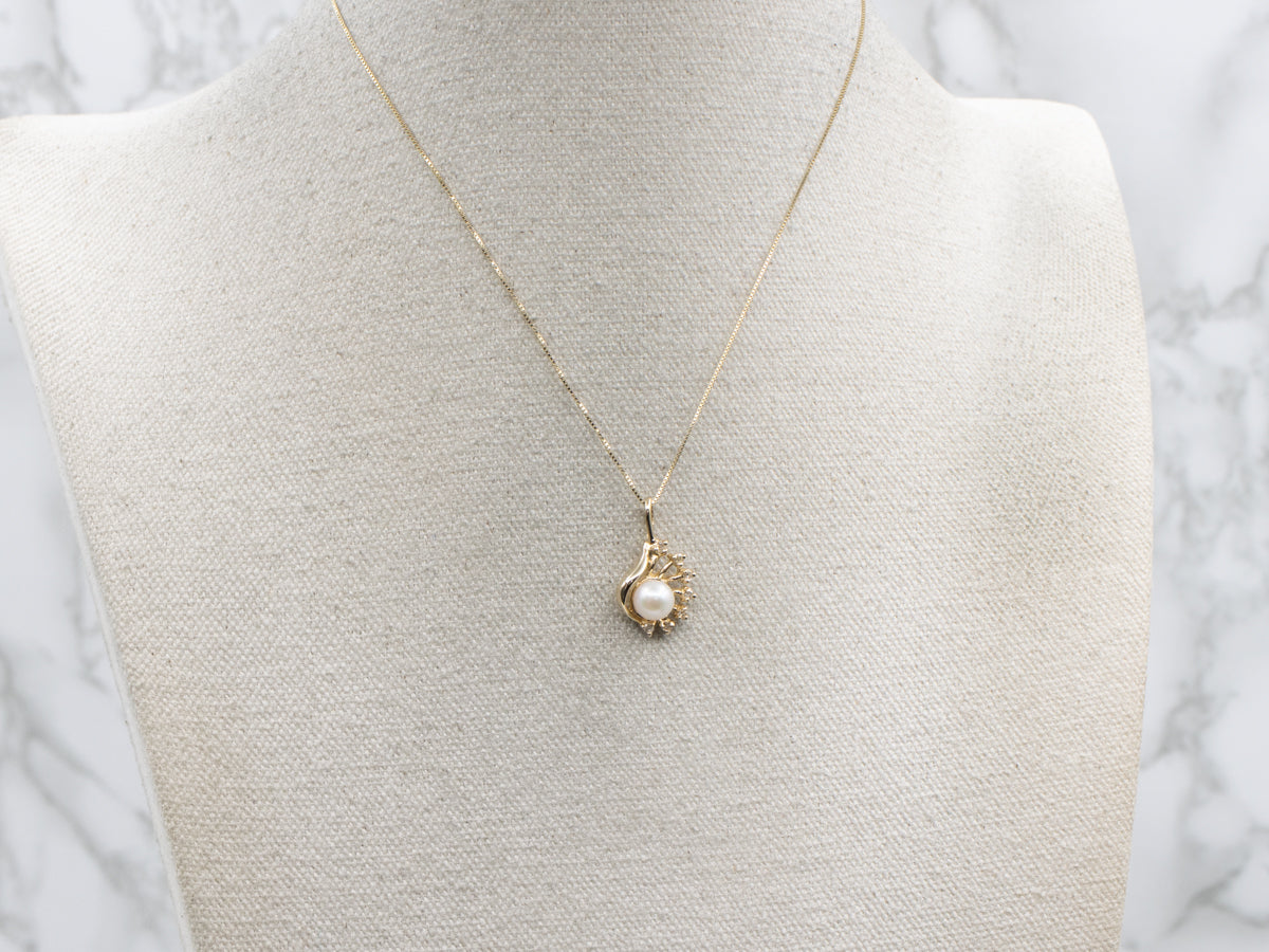 Saltwater Pearl and Diamond Yellow Gold Pendant