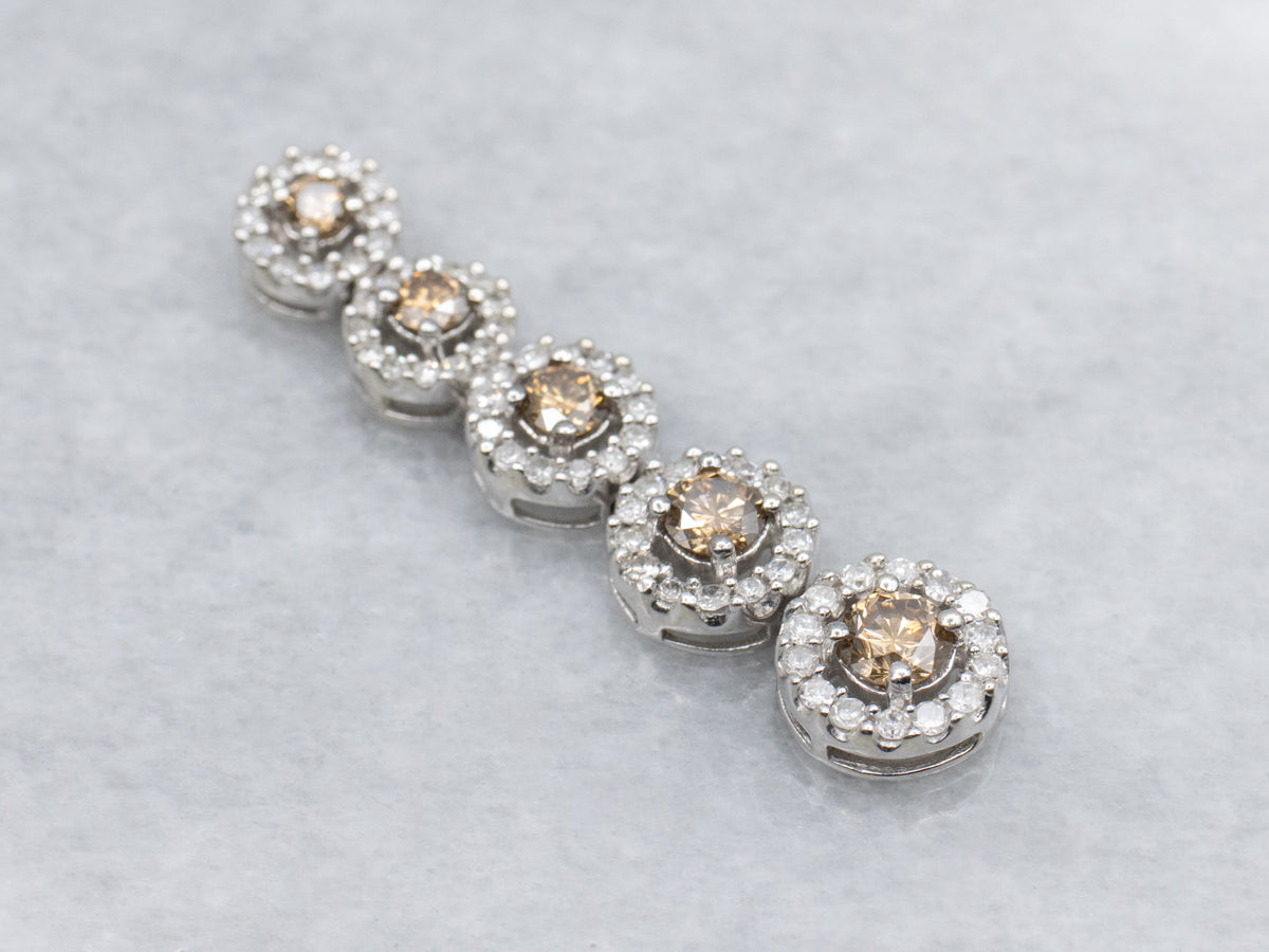 Modern Champagne Diamond Graduated Halo White Gold Drop Pendant