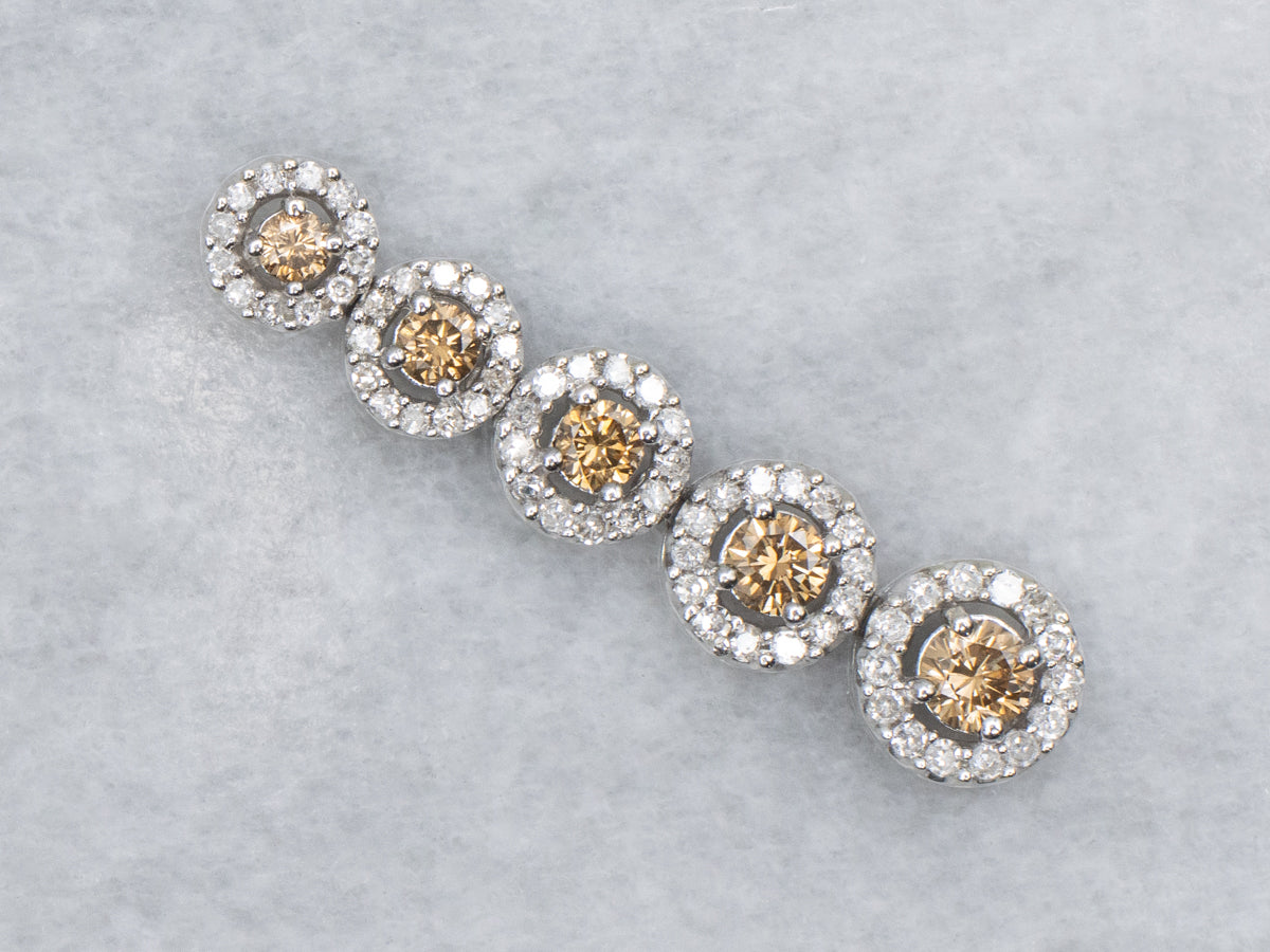 Modern Champagne Diamond Graduated Halo White Gold Drop Pendant