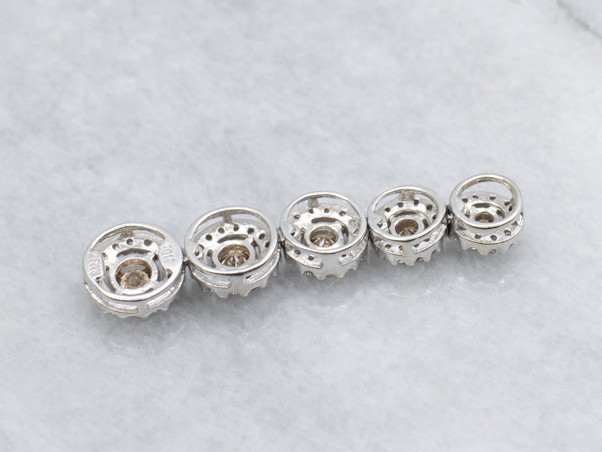 Modern Champagne Diamond Graduated Halo White Gold Drop Pendant