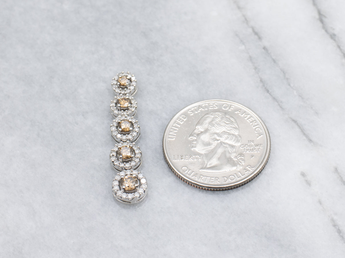 Modern Champagne Diamond Graduated Halo White Gold Drop Pendant