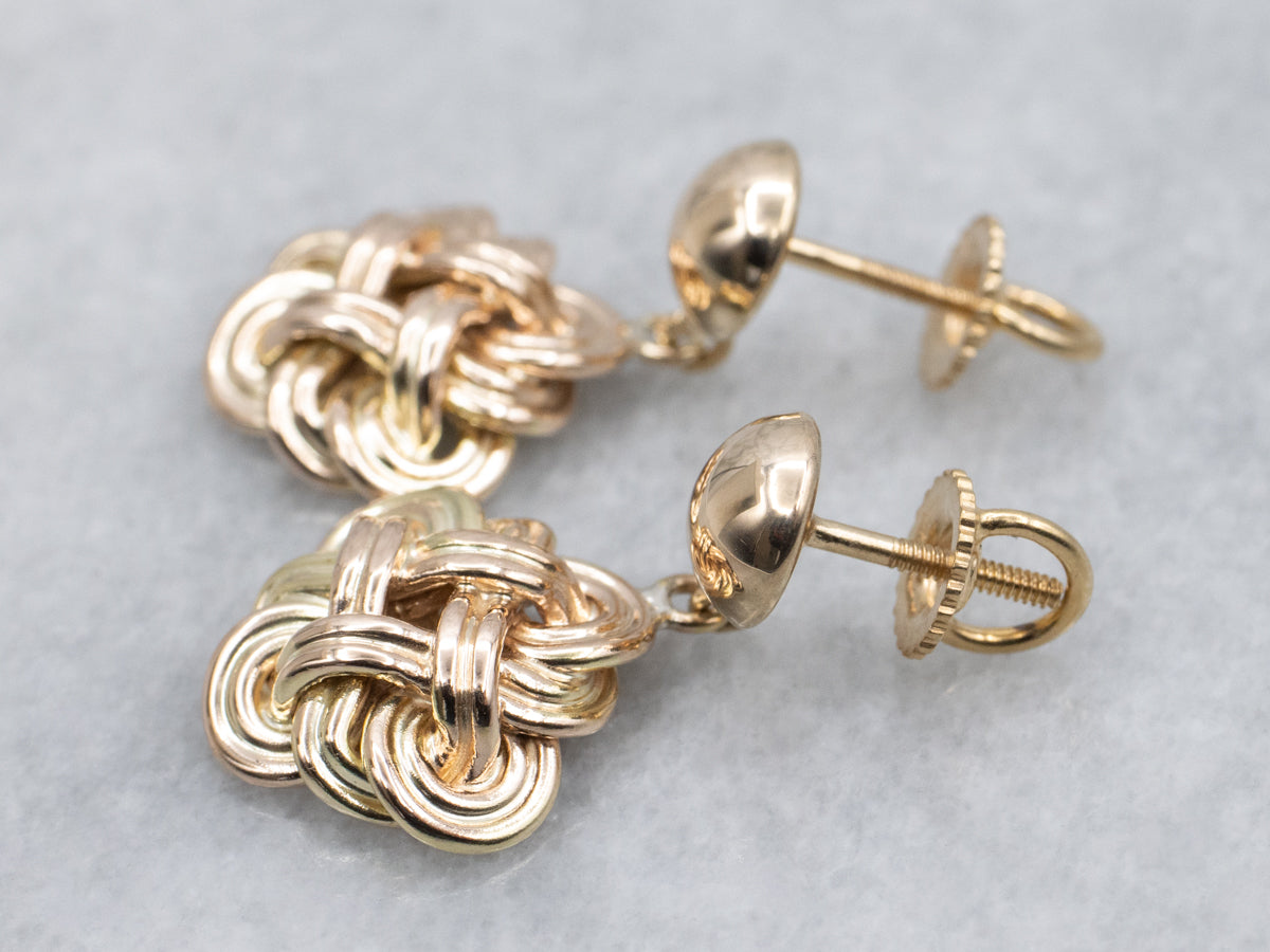 Woven Celtic-Style Gold Knot Drop Earrings