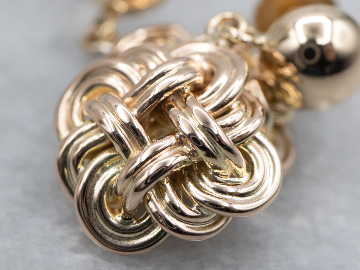 Woven Celtic-Style Gold Knot Drop Earrings