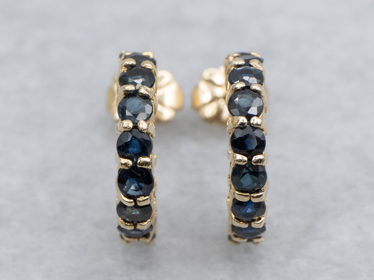 Classic Sapphire Yellow Gold Half Hoop Earrings