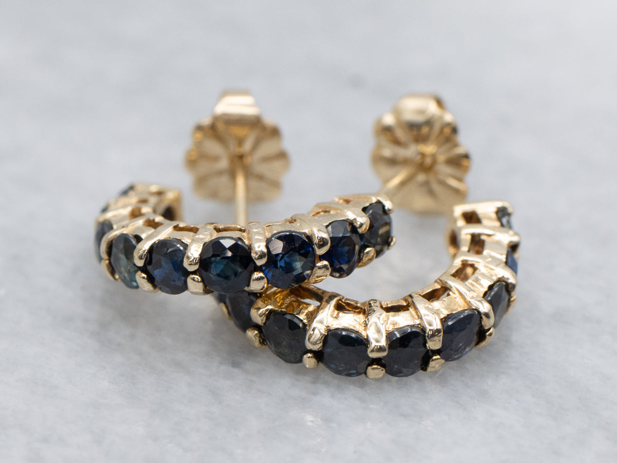 Classic Sapphire Yellow Gold Half Hoop Earrings