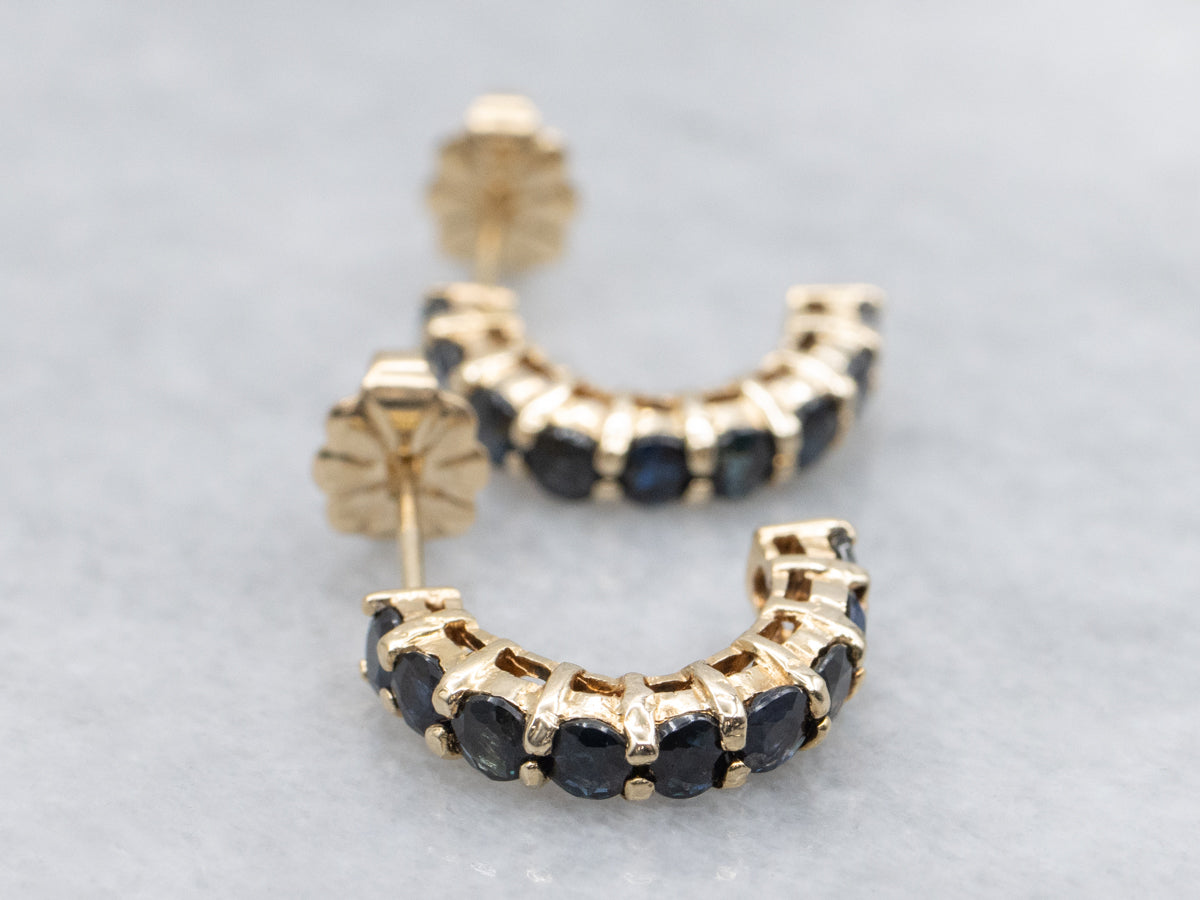 Classic Sapphire Yellow Gold Half Hoop Earrings