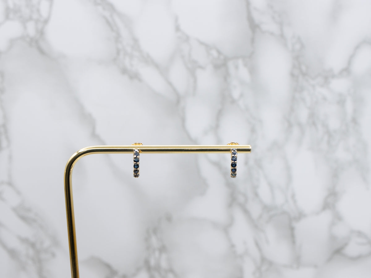 Classic Sapphire Yellow Gold Half Hoop Earrings