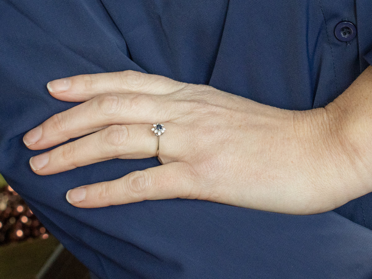 Modern Sapphire and Diamond Floral Halo Ring