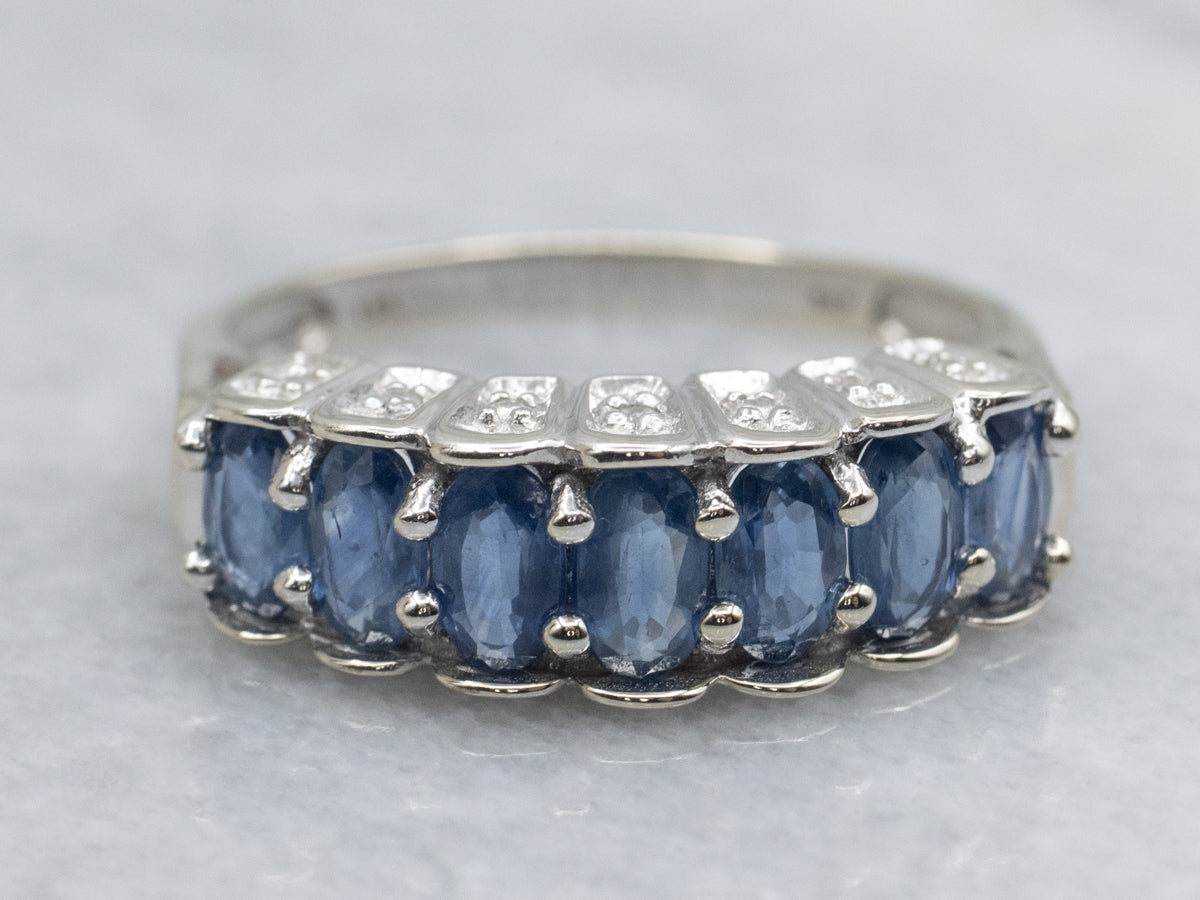 Sapphire Shared Prong Gemstone Band with Diamond Accents