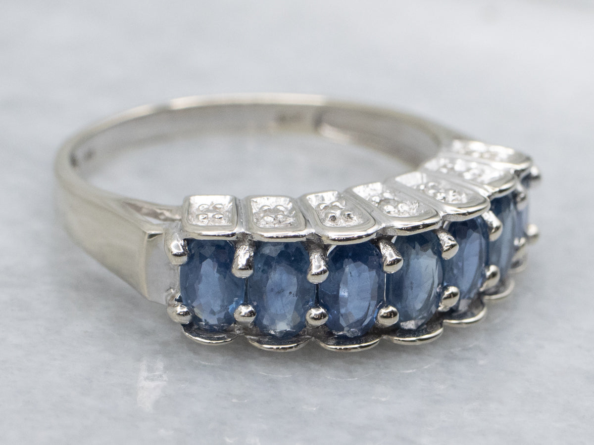 Sapphire Shared Prong Gemstone Band with Diamond Accents