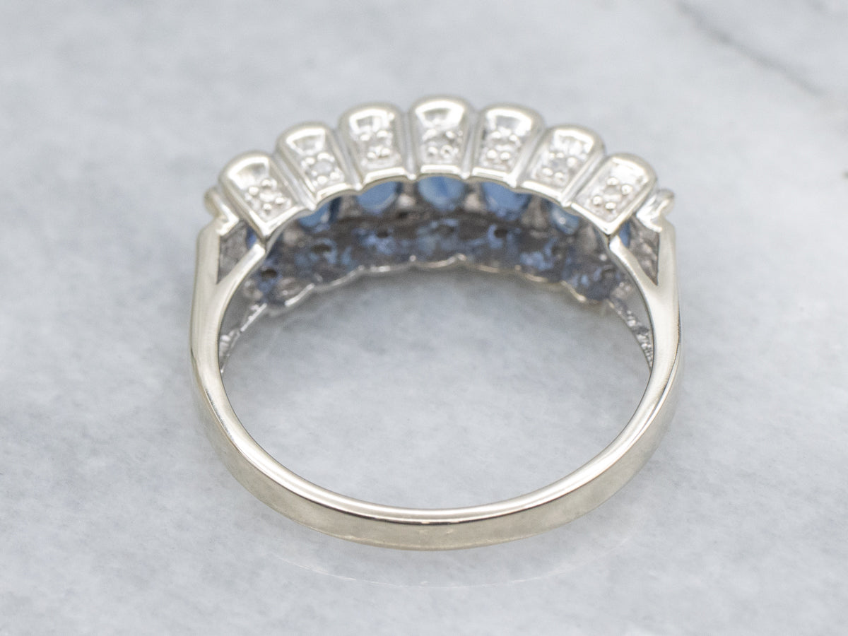Sapphire Shared Prong Gemstone Band with Diamond Accents