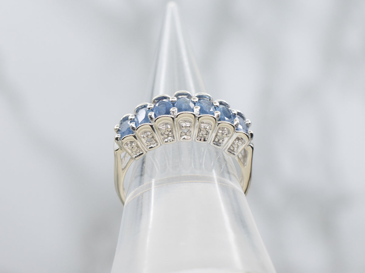 Sapphire Shared Prong Gemstone Band with Diamond Accents