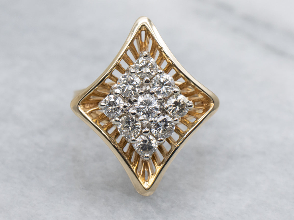 Two-Tone Gold Diamond Cluster Cocktail Ring