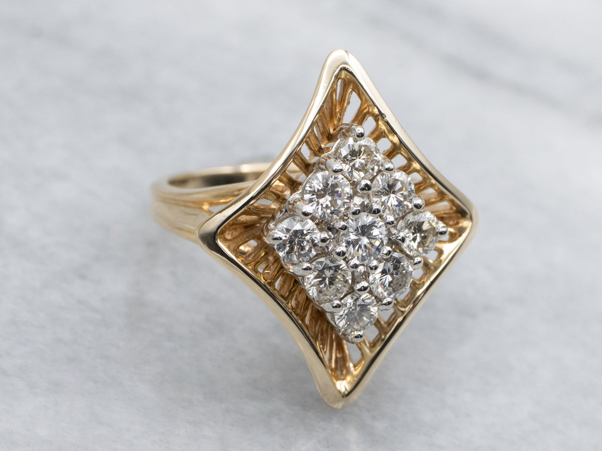 Two-Tone Gold Diamond Cluster Cocktail Ring